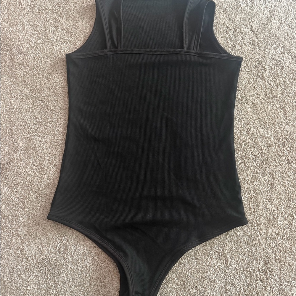 Sleek Black Women's Ribbed Bodysuit - Versatile Tank Style